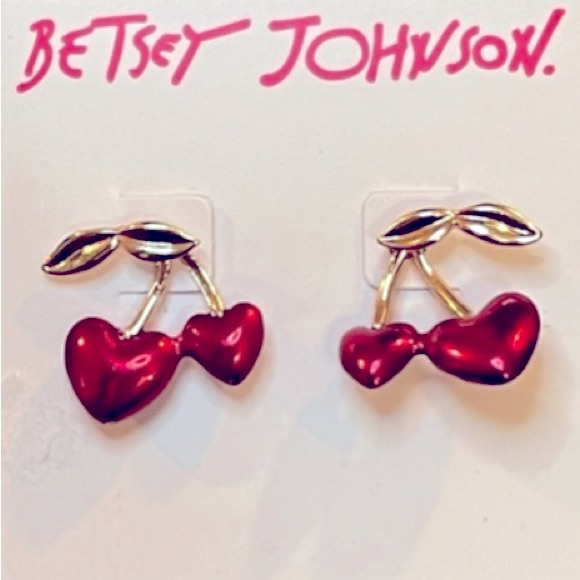 New Betsey Johnson Cherry Heart Drop Earrings - Picture 6 of 10